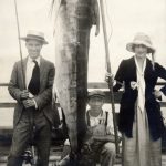 Charlie Chaplin seems pleased with the blue marlin he landed off Catalina Island